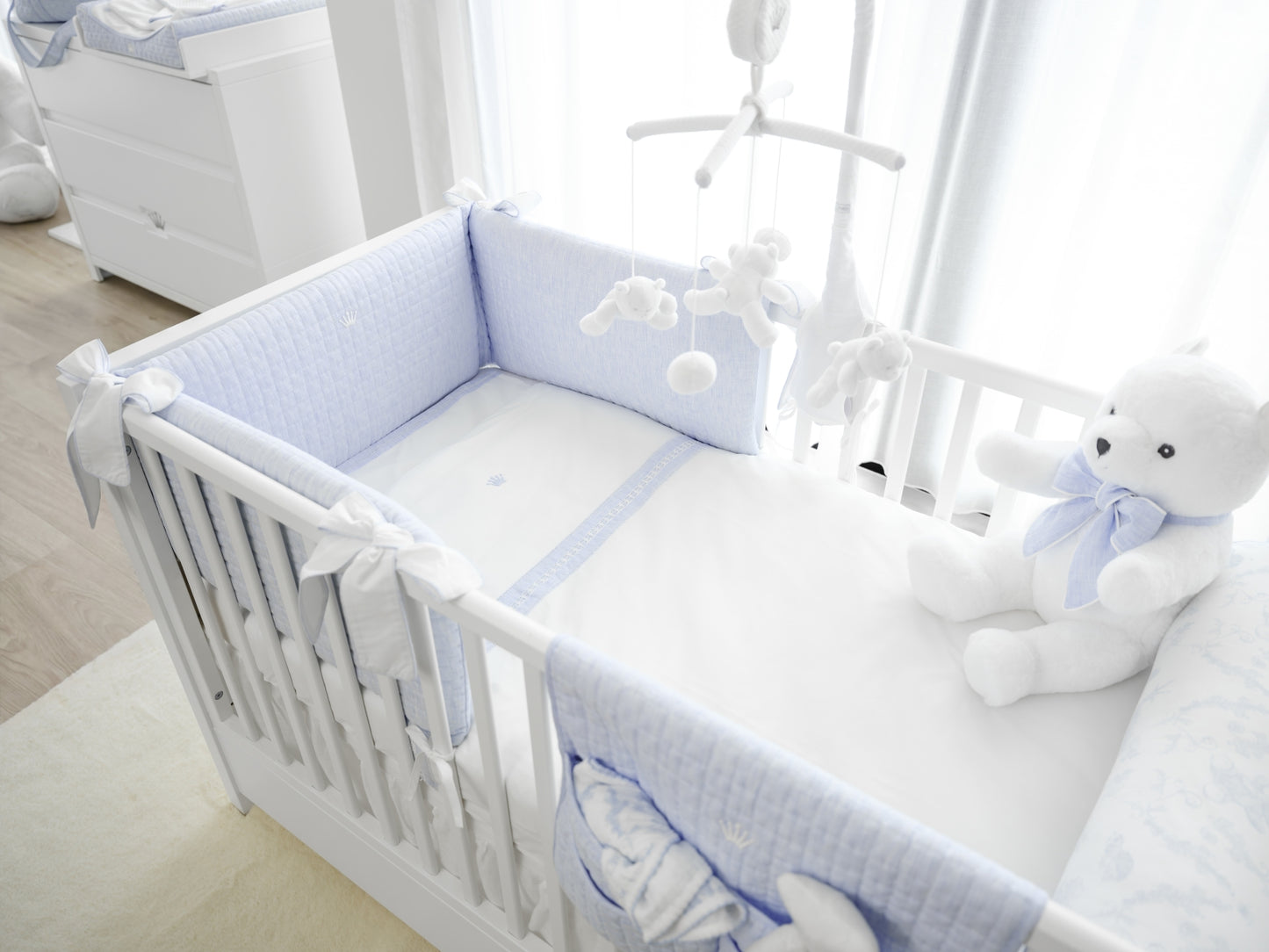 linen blue bumper for bed