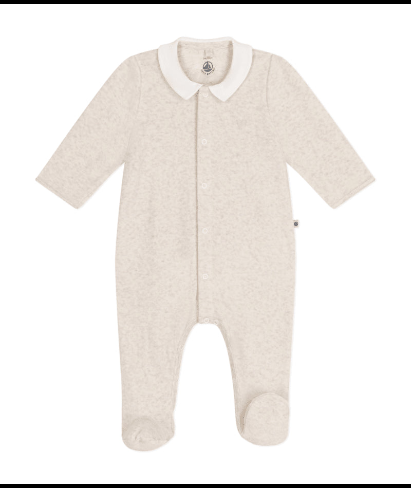 Velours pyjama - Beige met wit kraagje