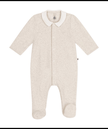 Velours pyjama - Beige met wit kraagje