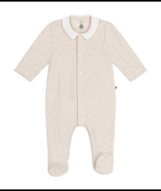 Velours pyjama - Beige met wit kraagje