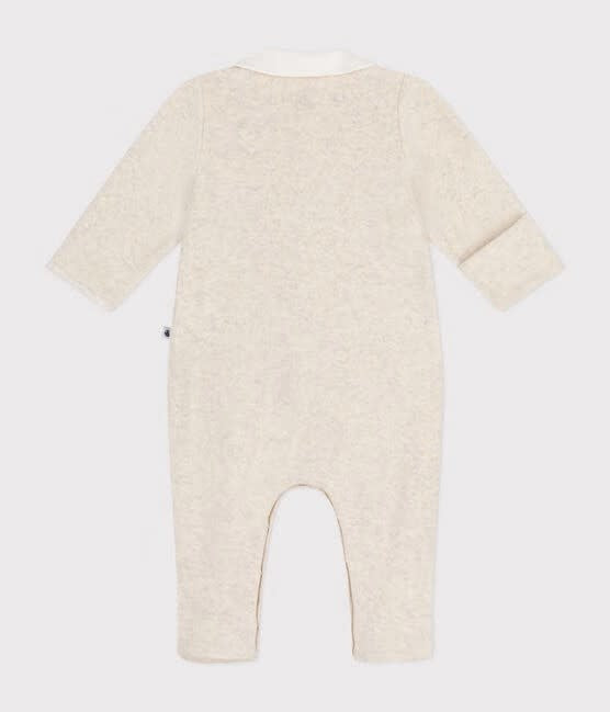 Velours pyjama - Beige met wit kraagje