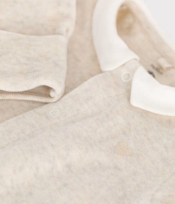 Velours pyjama - Beige met wit kraagje