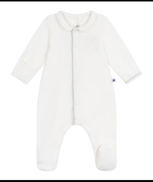 Fluwelen babypyjama met effen kraag