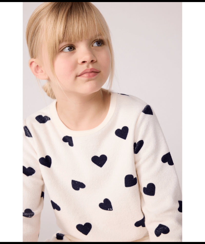 Kinderpyjama (2-delig) van katoenen badstof met hartjesprint