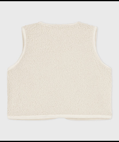 Mouwloos babyvestje met print van poplin uit katoen en teddy