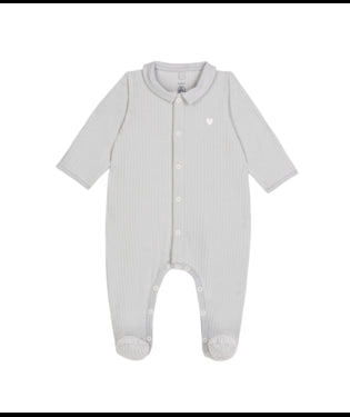 Fluwelen babypyjama met effen kraag - grijs
