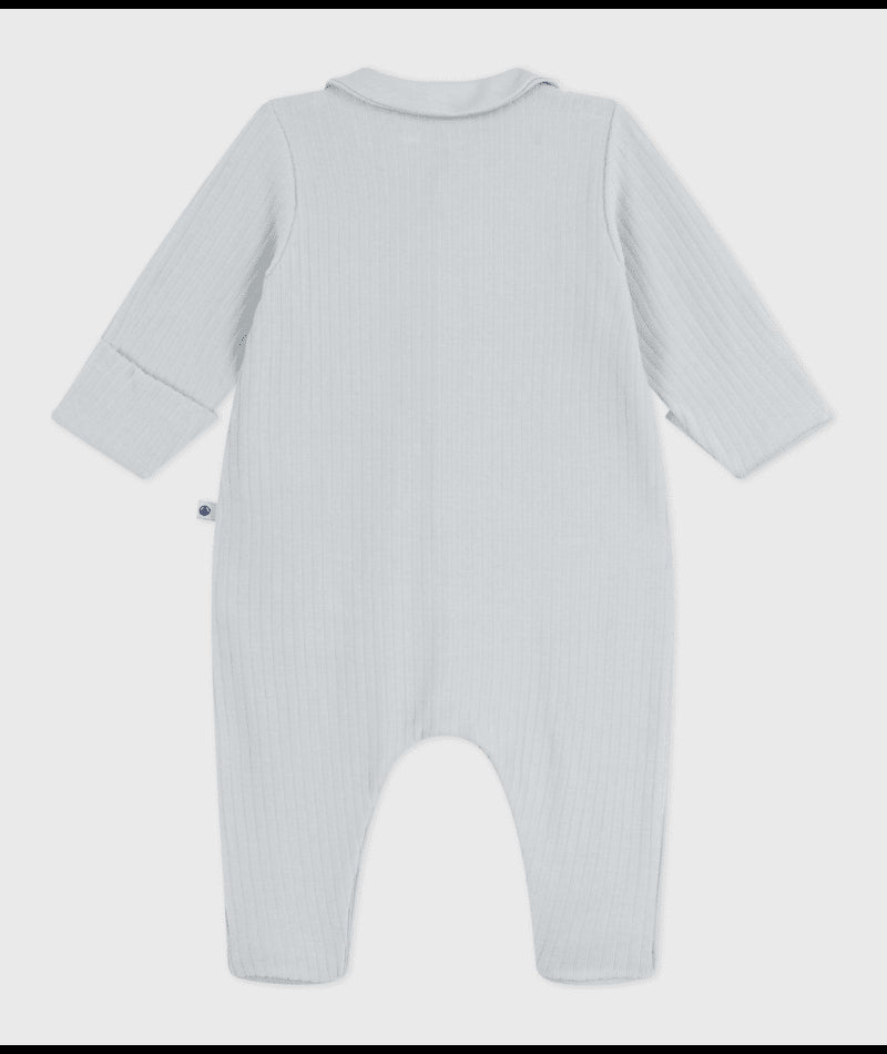 Fluwelen babypyjama met effen kraag - grijs