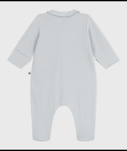 Fluwelen babypyjama met effen kraag - grijs