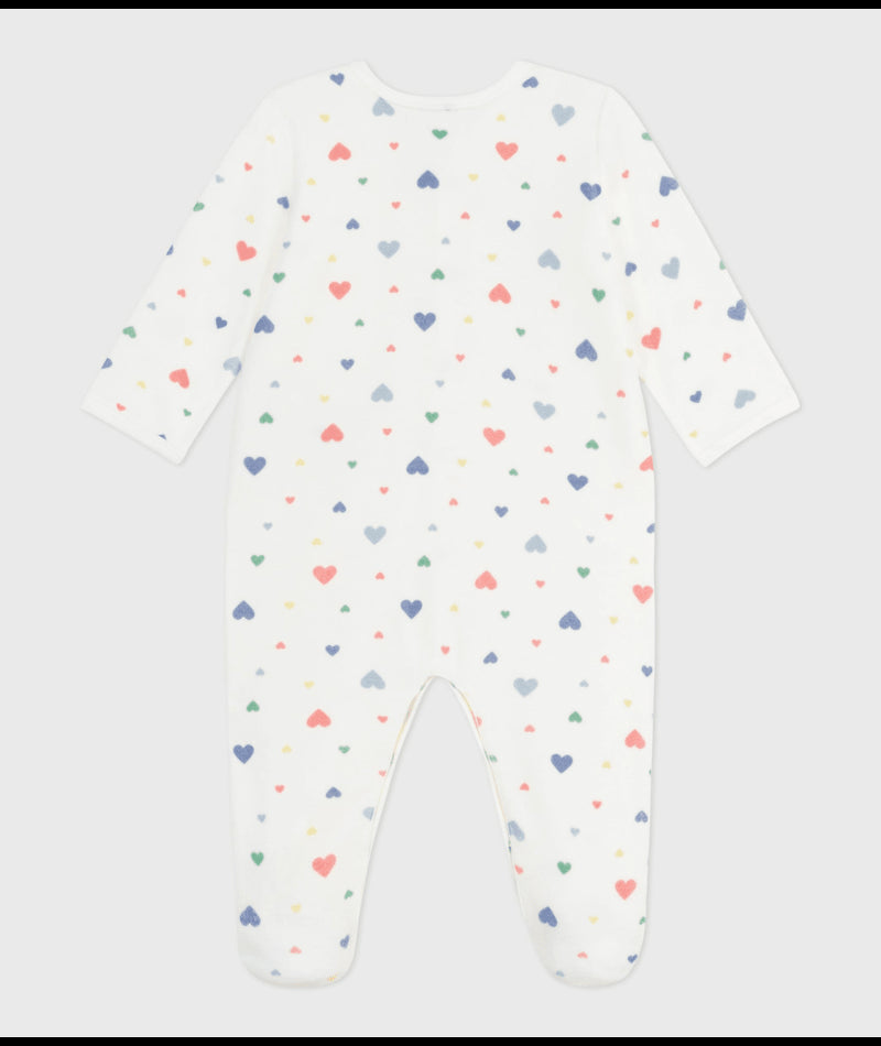 Fluwelen babypyjama (onesie) met hartjesprint