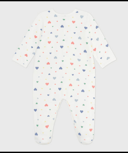 Fluwelen babypyjama (onesie) met hartjesprint