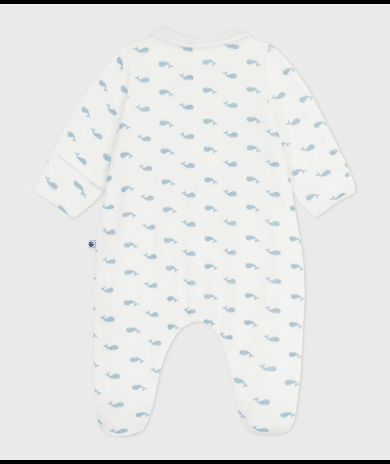 Fluwelen babypyjama met kraag en walvisprint