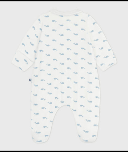 Fluwelen babypyjama met kraag en walvisprint