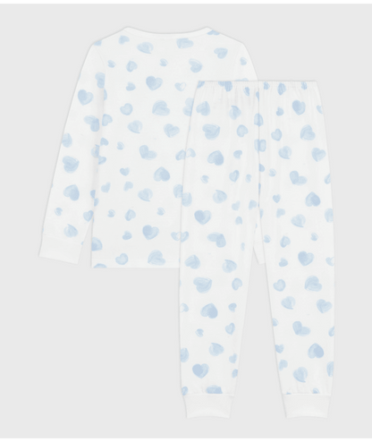 Kinderpyjama (2-delig) van fleece met hartjesprint - blauw