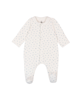 Katoenen babypyjama met kraag en hartjesprint - blauw