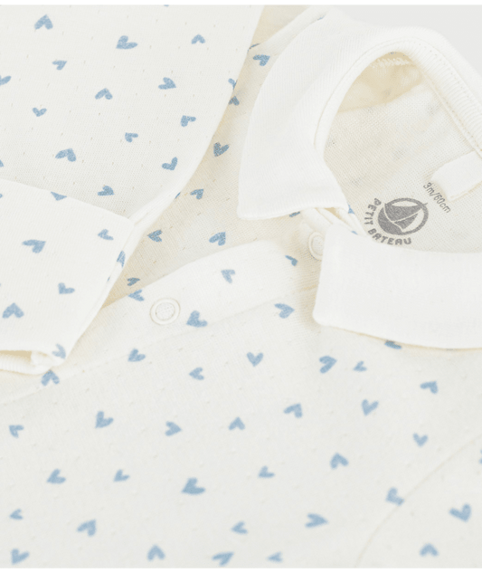 Katoenen babypyjama met kraag en hartjesprint - blauw
