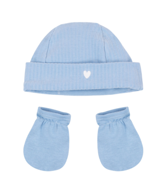 Set van katoenen babymuts en -wanten - blauw