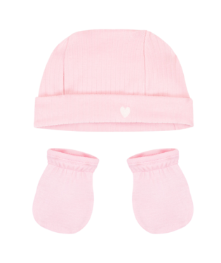 Set van katoenen babymuts en -wanten - roze