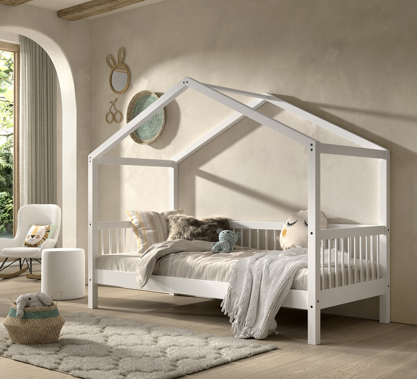 Huisbed 90 x 200 Beuk wit + bedlade