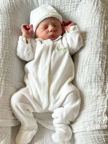 Velours baby mutsje - White