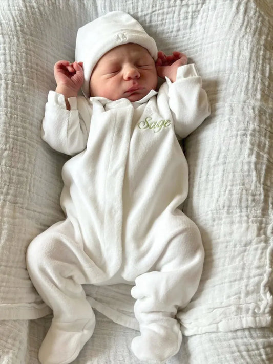 Velours baby mutsje - White