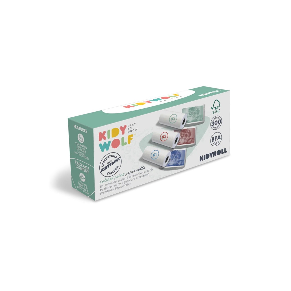 Kidyroll 5 rollen gekleurd papier RRGGB voor KIDYPRINT
